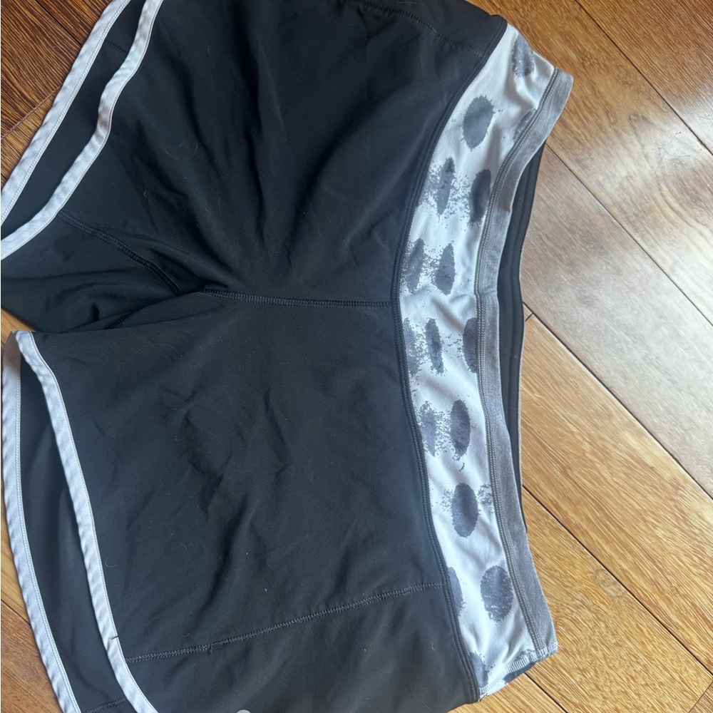 Lululemon Athletica Black and Gray Athletic Shorts with Striped Design